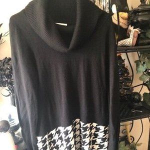 Black White Cowl Neck Houndstooth Skirt Sweater Dress Mini Large